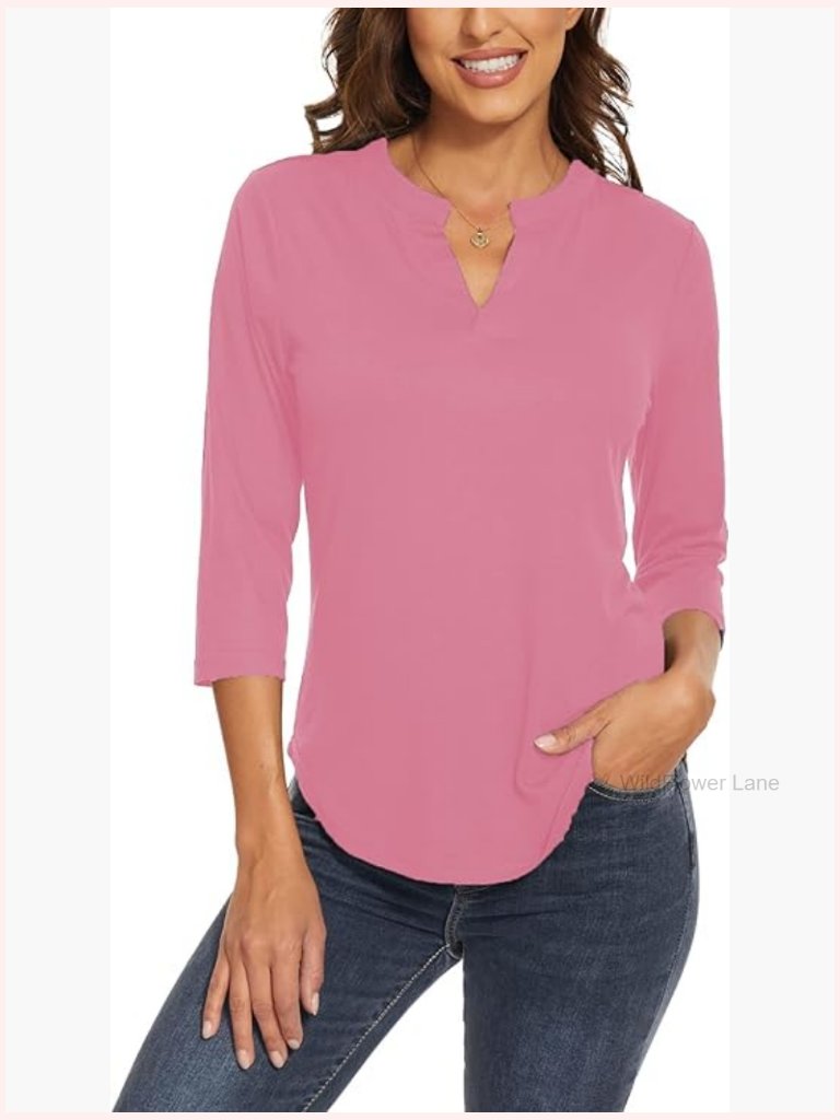 3/4 Sleeve V-Neck Tunic T-Shirt Casual Blouse Dressy Work Top